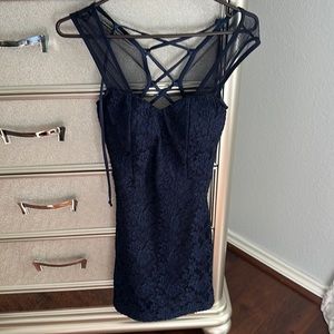 Size small lace up navy blue mesh mini sleeveless dress